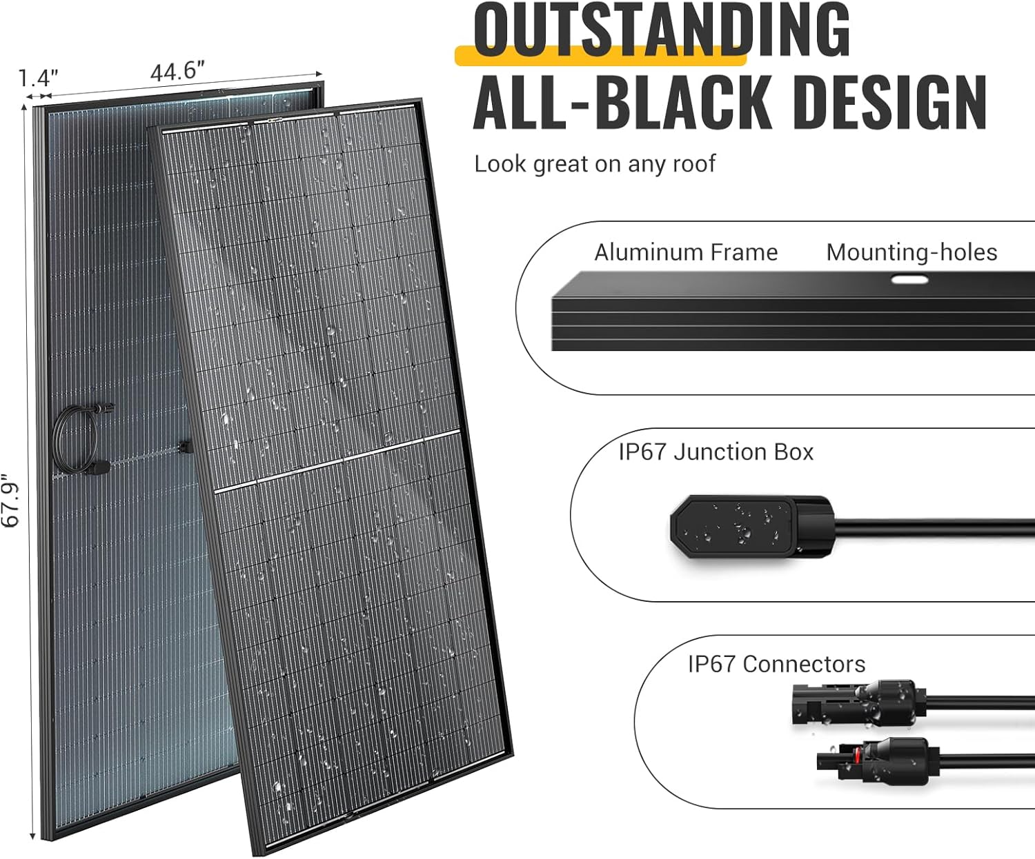 BougeRV Bifacial 800 Watts 10BB Solar Panel, 23% Efficiency All Black Design Monocrystalline Technology Work with 12 Volts Charger for RV Camping Home Boat Marine Off-Grid (BIFACIAL 2PCS 400W)