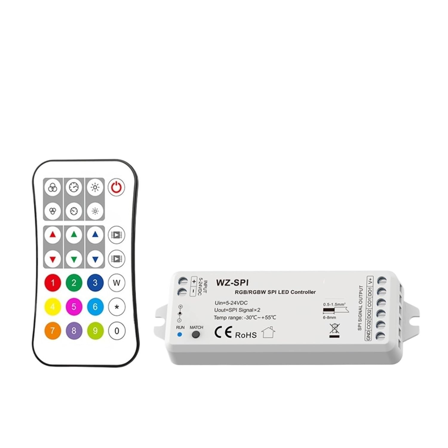 SPI Controller for RGB RGBW Pixel LED Lights with Remote Control WS2811 2812B addressable with 5V 12V 24V dimmer(WZ-SPI and R9 KIT)