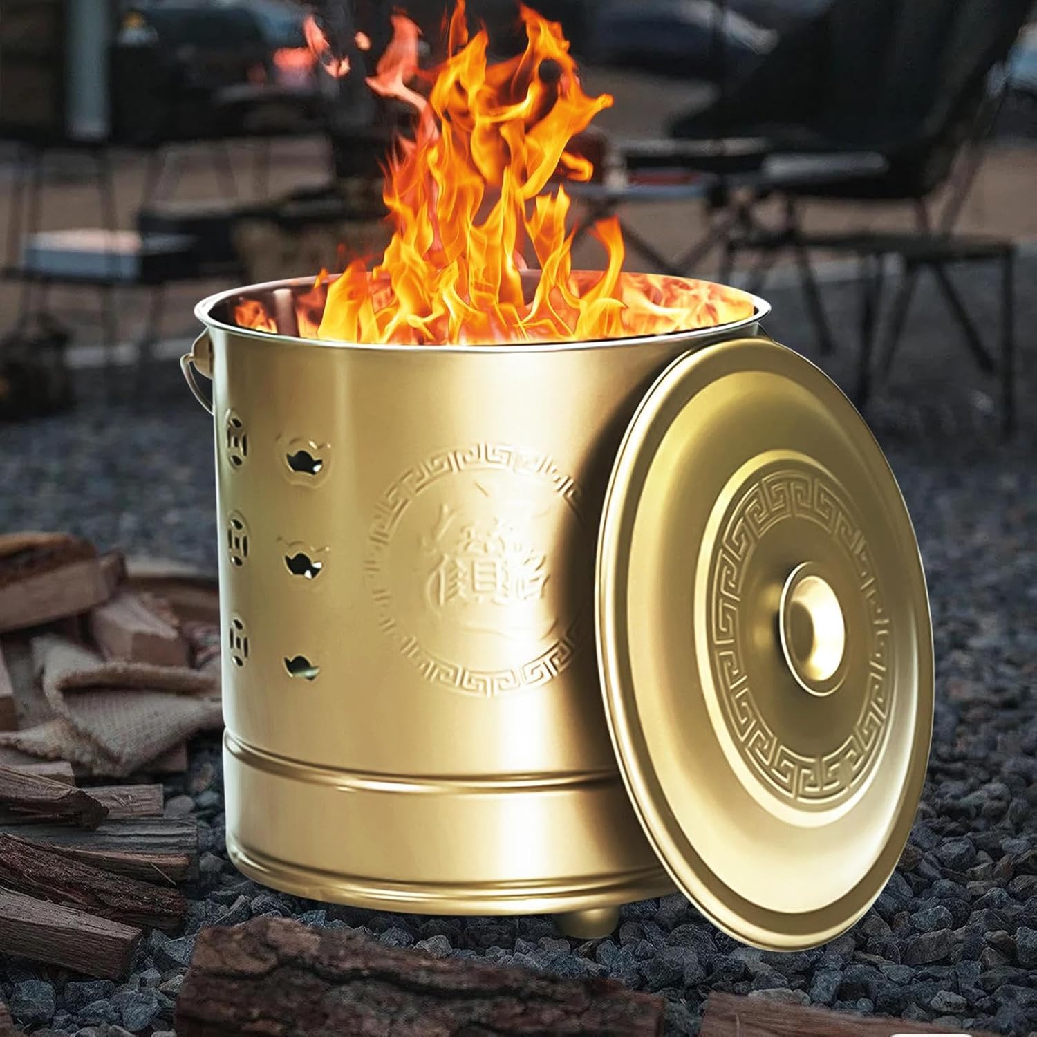 Burn Barrel, Burn Pit, Stainless Fire Bucket, Ventilated Metal Build with Cover Liner and Hook, Supports Controlled Burning for Yard Beach Balcony Tasks, Container for Wood Trash Garden Use