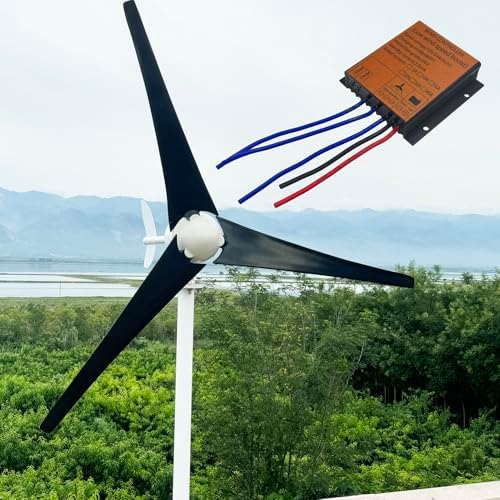 1200W Wind Turbine Generator Kit - 12V/24V/48V Small Wind Turbine with MPPT Controller & 3 Black Blades for Home, Street Lights & Monitoring Systems