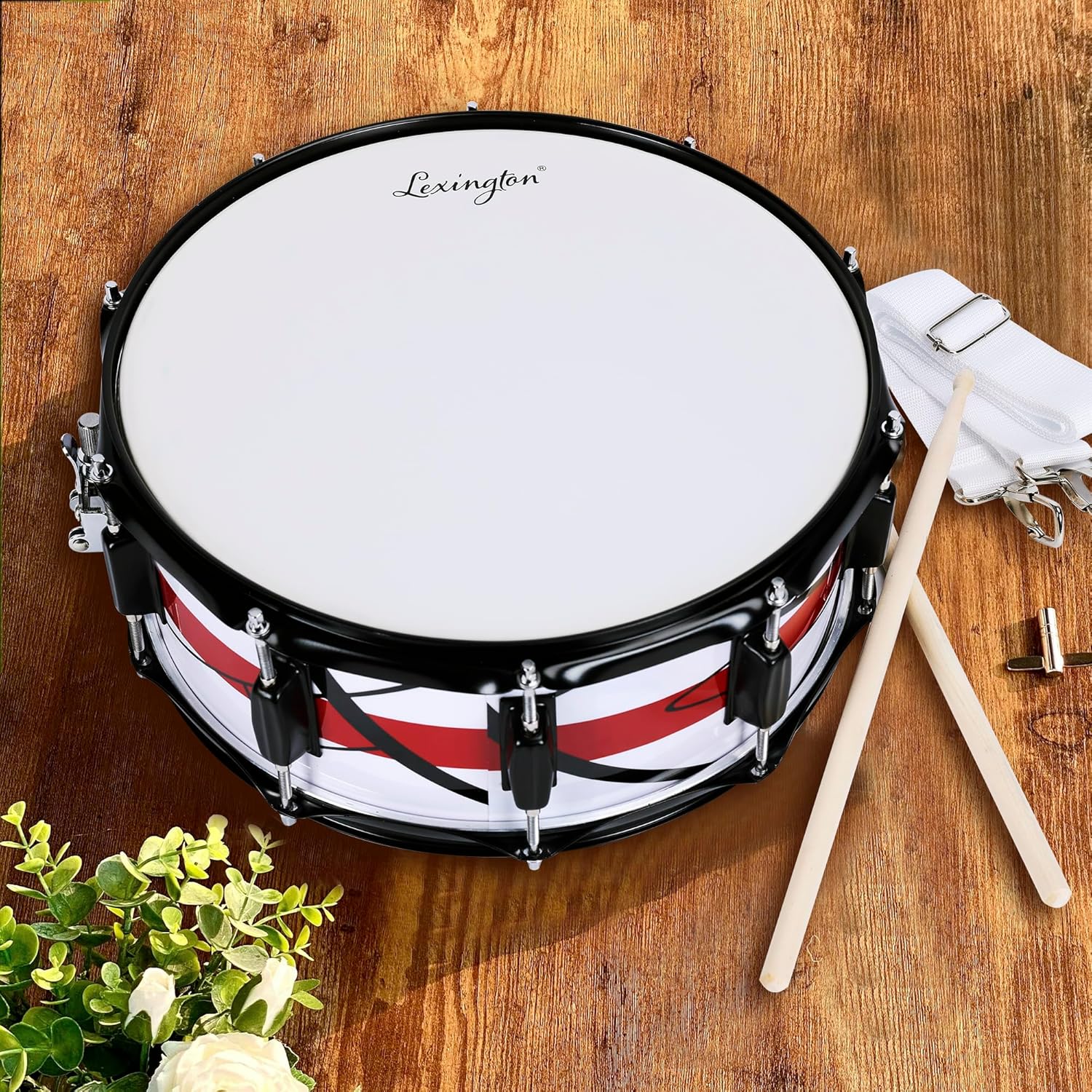 Lexington SD300M-WR Snare Drum Set Student Wood Shell 14 X 5.5 Inches with 10 Lugs, Includes Drum Key, Drumsticks and Strap, Irregular Graphs