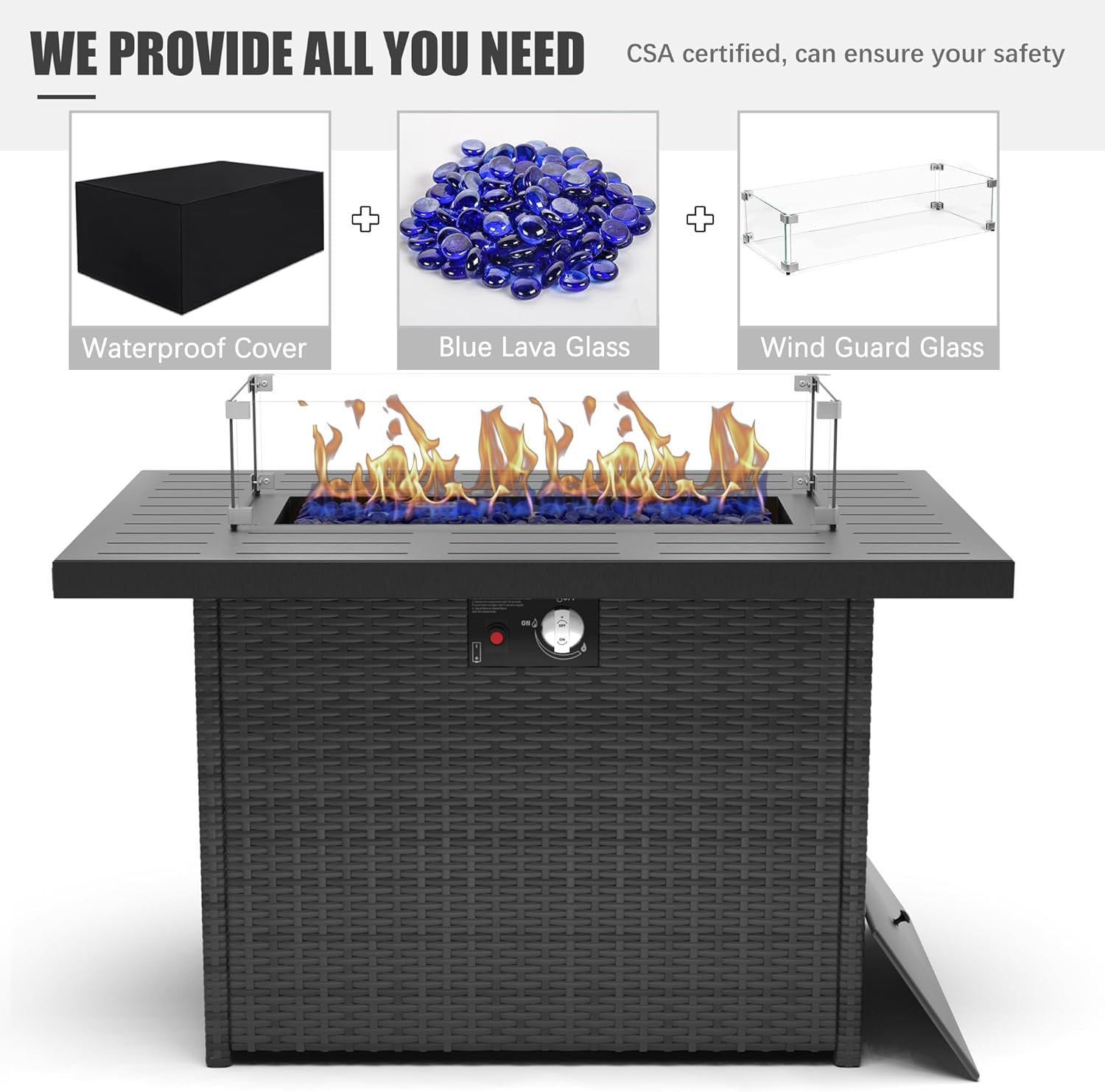 LayinSun Aluminum Furniture Set with Fire Pit Table, 5 Pieces Patio Sectional Conversation Chat Sofa Modern Seating Set