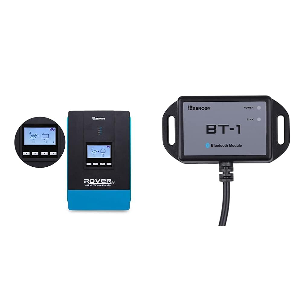 Renogy 100A 12V/24V/36V/48V DC Input MPPT Solar Charge Controller (Rover 100A) and Renogy Bluetooth Module (BT-1)