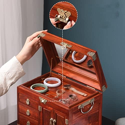 Elegant Mahogany Jewelry Organizer Box - Stylish Wooden Treasure Chest for Earrings, Necklaces, Bracelets & Accessories - Chic Storage Solution for Dressing Tables (11.4