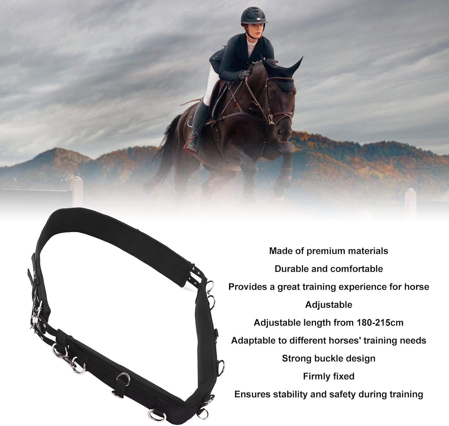 AYNEFY Horse Accessories Other Horse Supplies, Training Gear 180cm to 215cm Adjustment Equestrian Belt with Buckle Design Equestrian Surcingle Buckle Belt for Horse Riding Horse