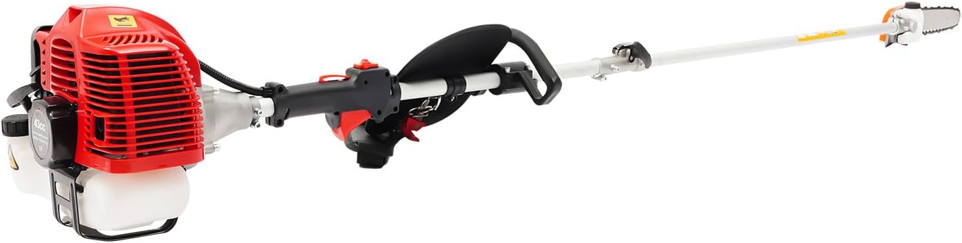 Pole Saw, 43CC 1.7HP 2-Stroke Gas Powered Chainsaw, 8500RPM High Speed Gas Pole Saw Tree Trimmer with Retractable Pole, Manual Start Air-Cooled Single-Cylinder Pole Saw for Tree Pruning Gardening