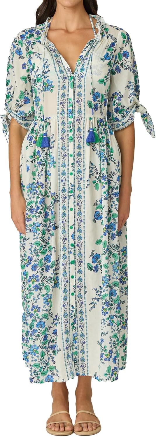 Shoshanna Women's Cassis Floral Tie Sleeve Buttondown Midi