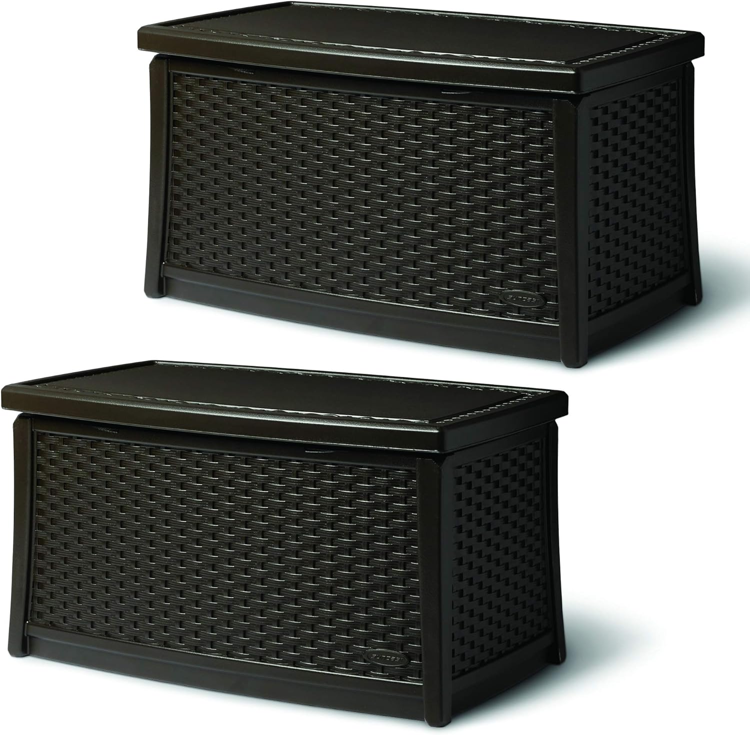 Suncast Elements Outdoor Resin Wicker Coffee Table with Storage, Java (2 Pack)
