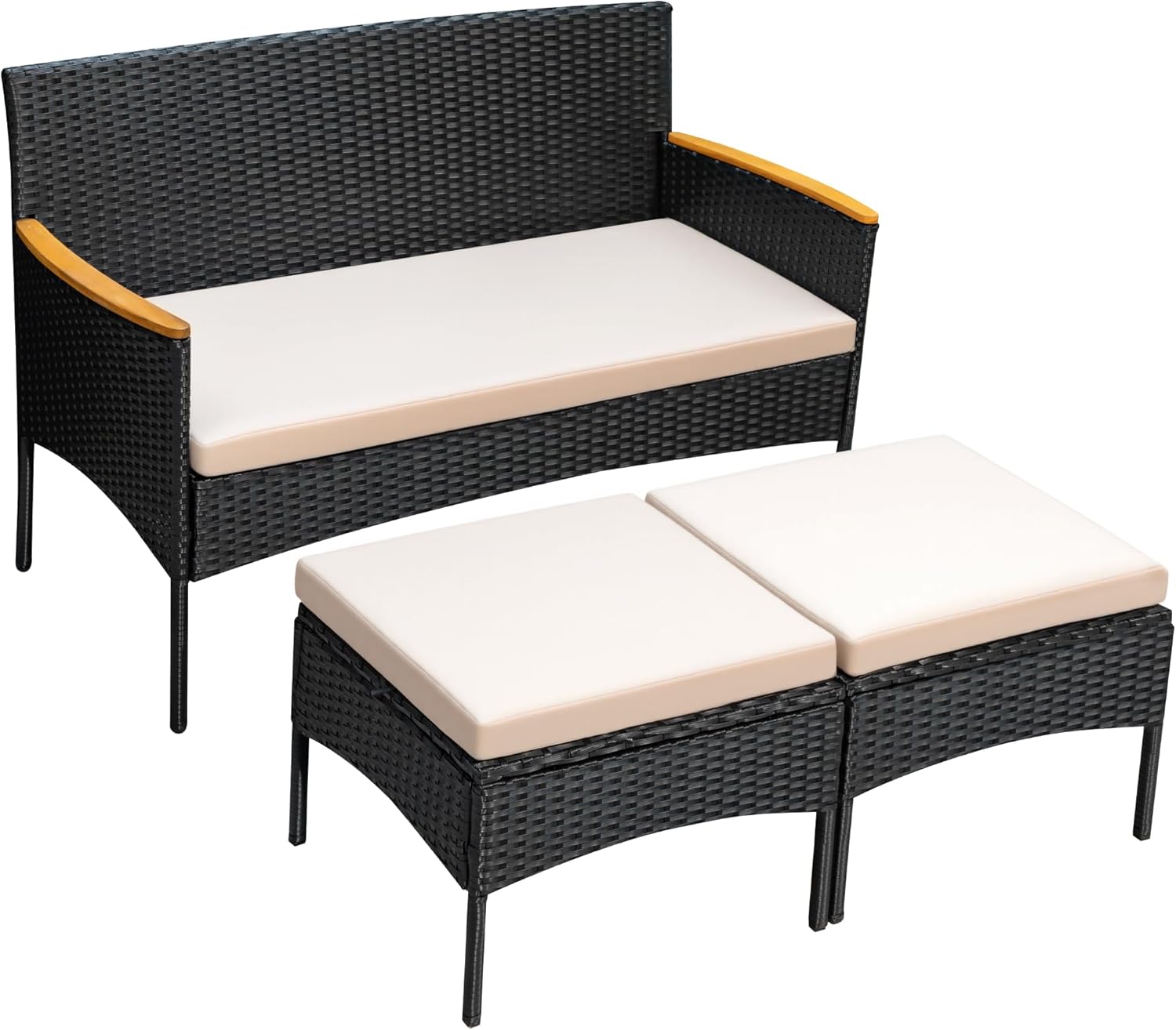 Greesum 3 Piece Patio Furniture Set Outdoor Rattan Conversation Sets Wicker Sofa with Cushions for Garden, Lawn, Terrace, Porch (Beige)