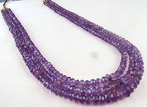3 line natural amethyst facetted round beads necklace 18 inches 7mm to 5mm