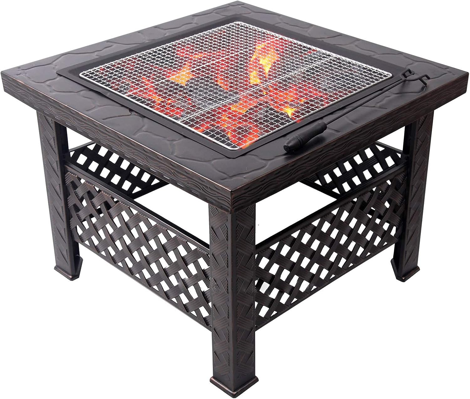 Outdoor Fire Pit Garden Terrace Wood Burning Fire Pit Bowl Square Barbecue Table, Terrace Patio Lawn Backyard Barbecue Party Outdoor Fireplacem, 66cm/26