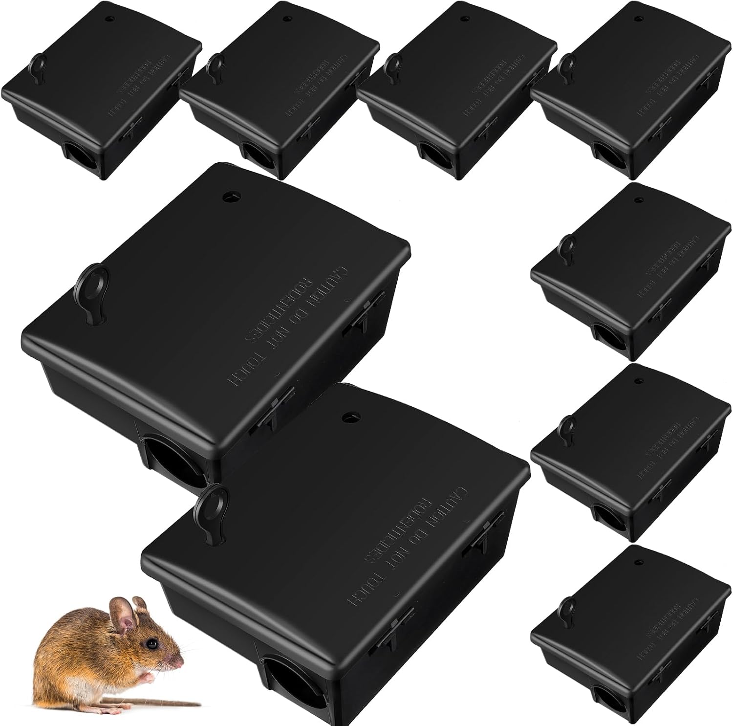 Qualirey 8 Pack Rat Bait Stations Large Rodent with Key Reusable Mouse Stations Mice Blocks Heavy Duty Boxes for Outdoor Rodents Mice Blocks, Bait Not Included, Black (9.8 x 7.5 x 3.9 Inches)