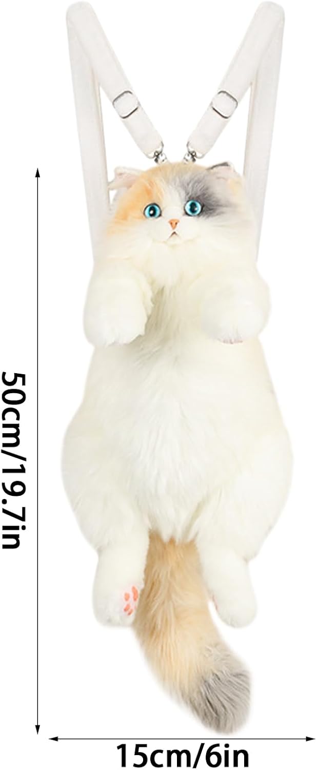 Stuffed Realistic Cat Plush Backpack – Handmade Wool Soft Texture | Simulation Cat Shaped Bag Cute Carry Pack | Lightweight Fashion Storage Accessory For School Travel Cosplay And D
