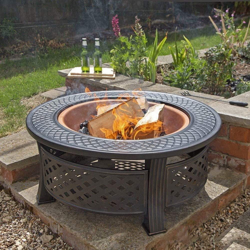 Outdoor Brazier Garden Fire Pits 36 Inch Metal Brazier Large Bonfire Wood Burning Patio Backyard Firepit Outdoor Fire Pits with Fireplace Cover for Camping Bonfire