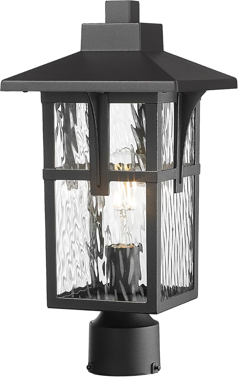Outdoor Post Lights, HWH Large Lamp Post Light Fixtures, Exterior Pillar Lantern with Water Ripple Glass, Outdoor Pole Lamp for Column Pathway, Matte Black Finish, HX1P-SW BK (Large)