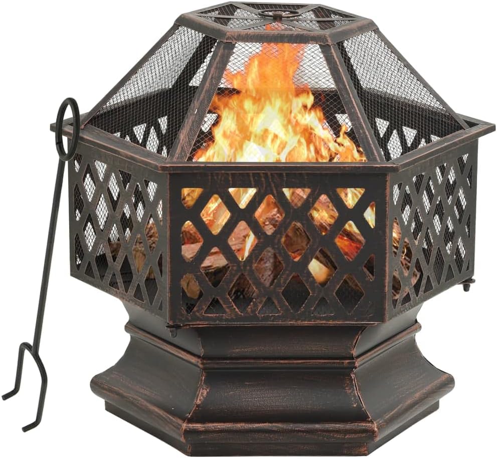 Outdoor Fire Pit Bowl Outdoor Wood Burning Grill, Rustic Fire Pit with Poker 24.4