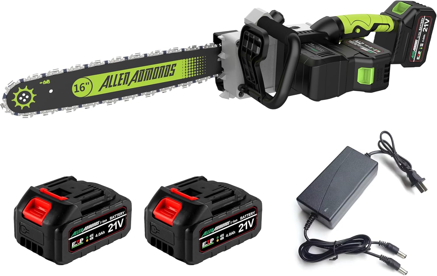 Cordless Chainsaw 16 Inch, 40V (2 x 20V MAX) Battery Powered Chain Saw, Brushless Chainsaw with Tool-free Chain Tension, Auto Oiler, 2 * 4.0Ah Battery & Fast Charger Included