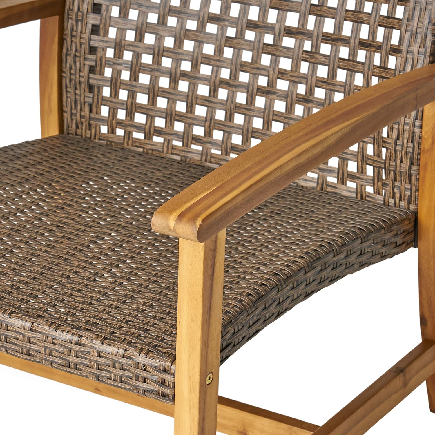 GDFStudio Outdoor 5 Piece Wood and Wicker Club Chairs and Fire Pit Set, Mixed Mocha and Light Gray