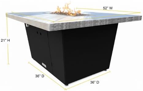 COOKE Palisades Rectangular Fire Pit Table - 52x36 - Chat Height - Propane - Brushed Aluminum Top with 3cm Edge - Dark Cherry Powdercoat Base