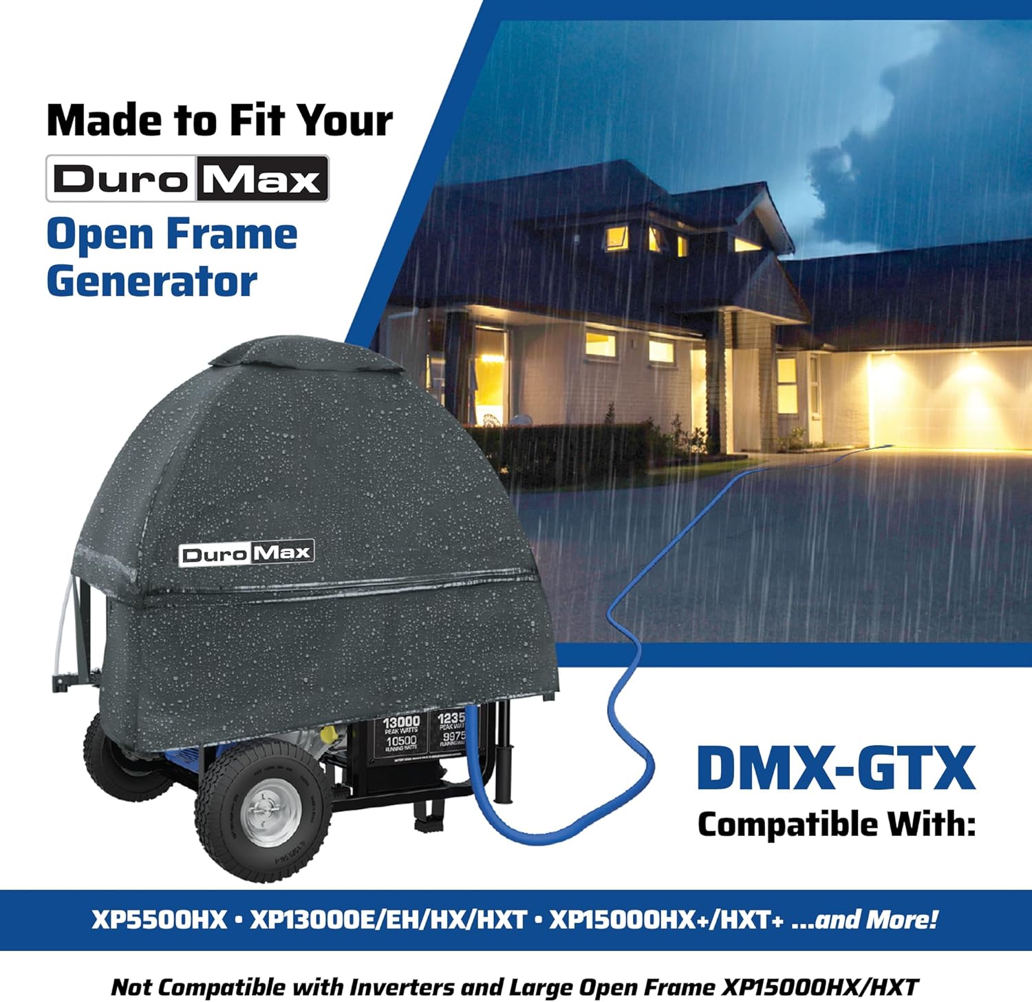 DuroMax DMX-GTX Portable Generator Running Cover – Weatherproof Outdoor Vinyl Canopy, Fire- & Wind-Resistant, Universal Open Frame Fit