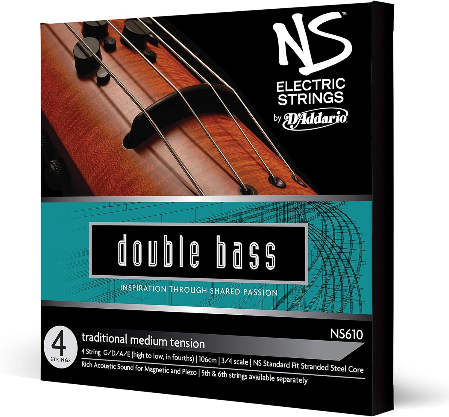 D'Addario NS Electric Traditional Bass String Set, 3/4 Scale, Medium Tension