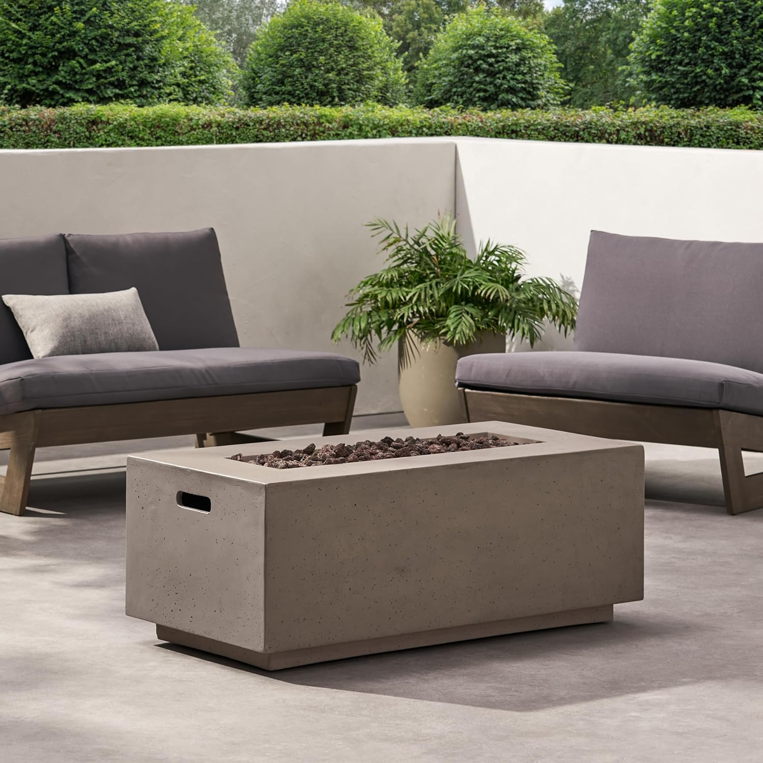 Roomfitters Rectangular Outdoor Fire Pit Table with Lightweight Magnesium Oxide Design, Stylish Patio Centerpiece, Light Gray