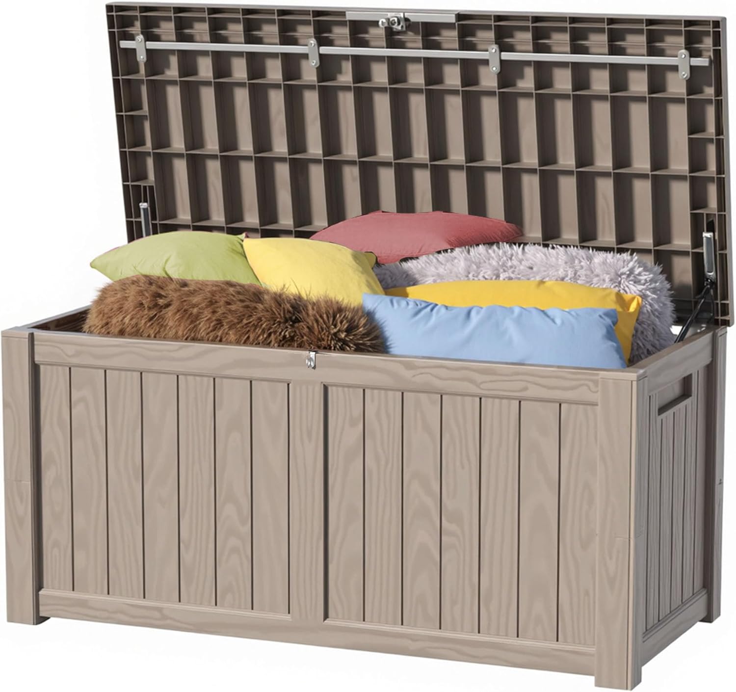 Zapdos Outdoor Storage Box, 120 Gallon Deck Box with Stainless Steel Rods, Waterproof Large Resin Storage Bin for Patio Cushions Garden Tools, Lockable, Fade Resistant, Grey