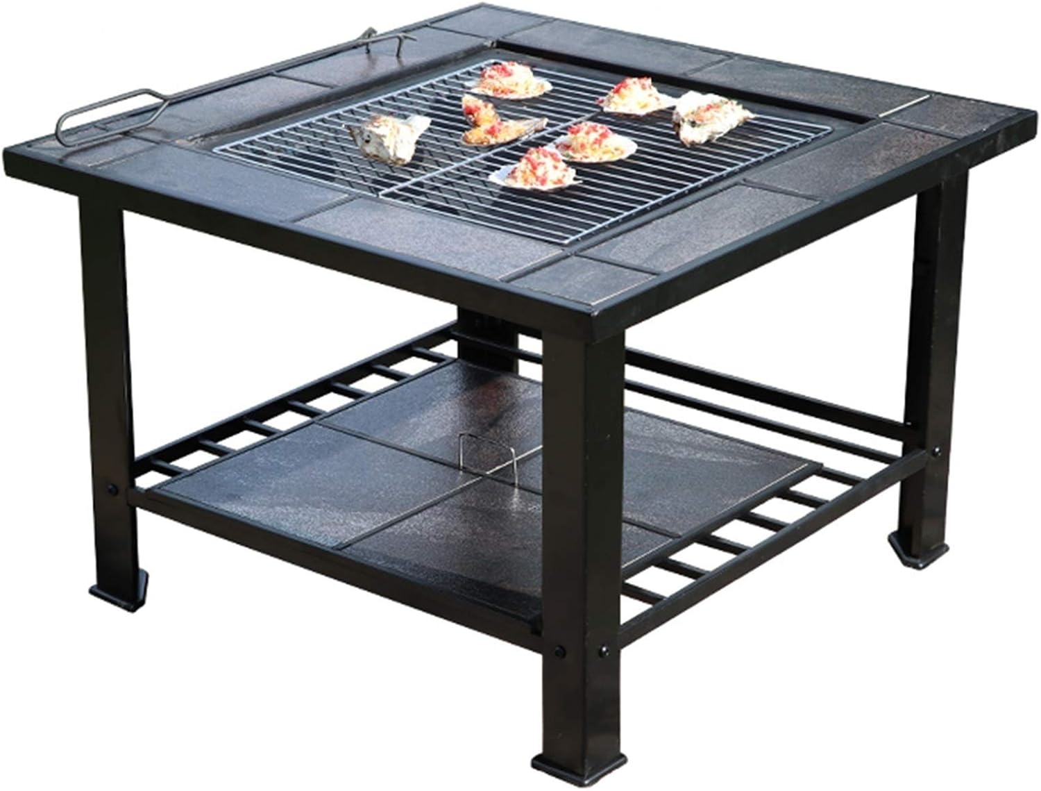 Outdoor Fire Pit Garden Wood-Burning Brazier Barbecue Table, Outdoor Backyard Square Metal Fireplace, Poker Table Cover with Sparkle Screen Cover, 79cm/29.9