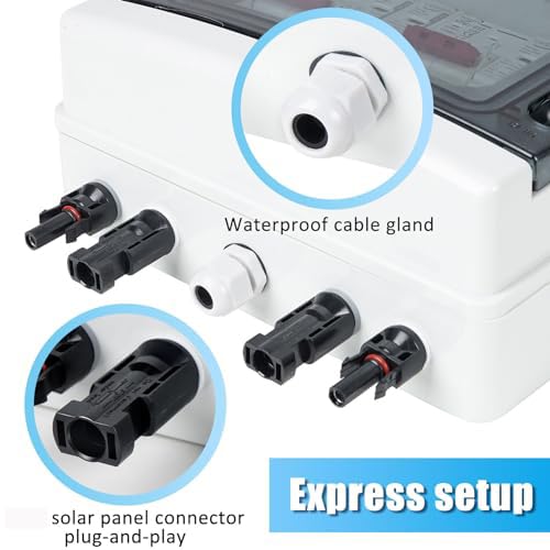 2 String 1000V Solar Disconnect Switch PV Combiner Box, 63A DC Circuit Breaker Box with Surge Protector and Solar Panel Connectors, IP65 Waterproof Plug-and-Play