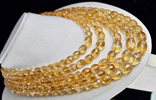 5 Line NATURAL CITRINE FACETTED Oval Beads Necklace 16 INCHES 16 MM TO 6 MM