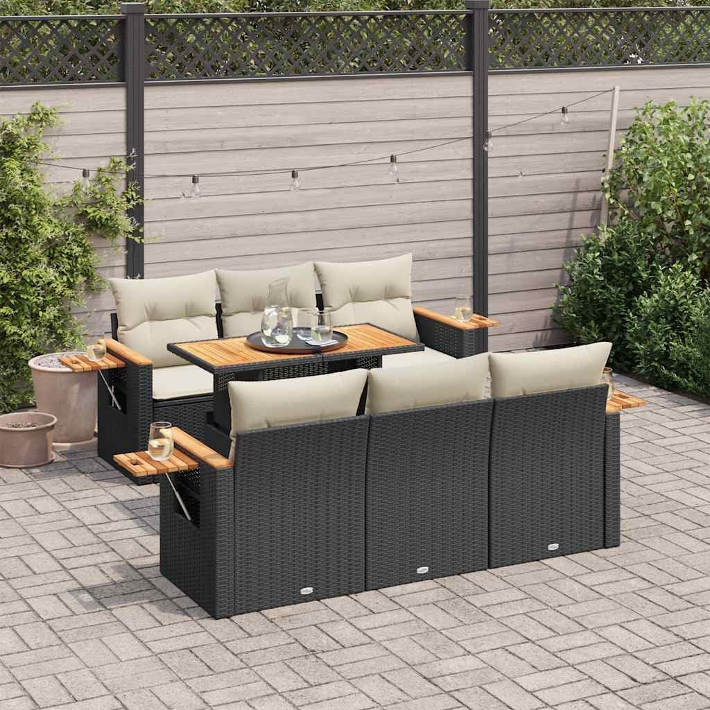 7 Piece Garden Sofa Set Black PE Rattan with Adjustable Feet, Modern Outdoor Furniture Set for Patio, UV Resistant Modular Seating with Storage Bags, Comfortable Lounge