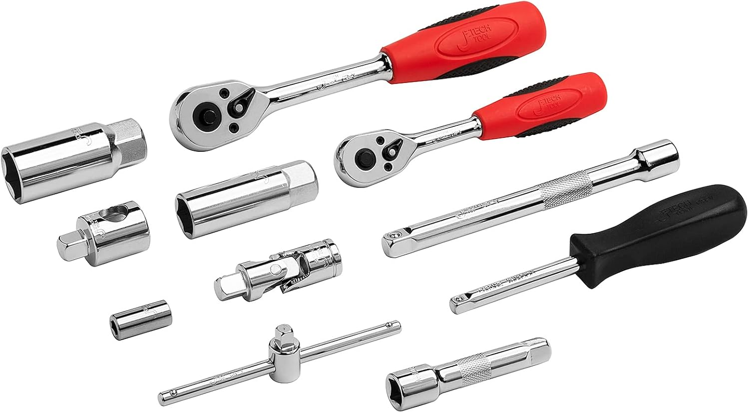 Jetech 75PCS Metric Socket Set, Includes 1/4 Inch and 3/8 Inch Drive Standard/Deep Sockets, Quick-Release Softgrip Ratchet, Bits, Extensions and Adapter, Universal Joint and Other Accessories