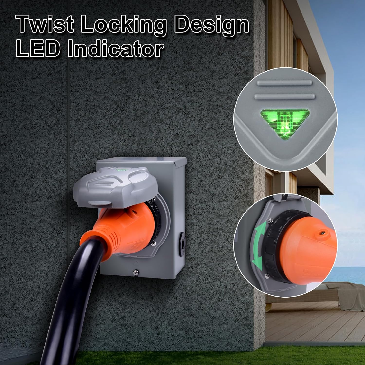 50A Generator Cord and Power Inlet Box,25FT Generator Extension Cord NEMA 14-50P/SS2-50R STW 6/3+8/1 AWG with Twist Lock Connector,Pre-Drilled Inlet Box for Generator to House,125/250V ETL Listed