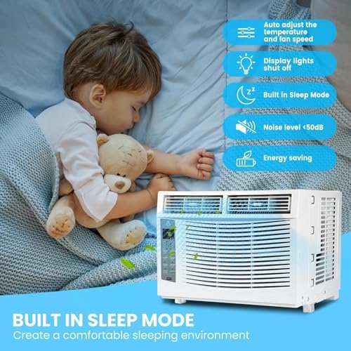 Window Air Conditioner, 6,000 BTU Capacity Covers 250 Sq Ft, Smart Home Compatible with Remote Control, Quick Install Window Unit for Bedrooms & Living Spaces