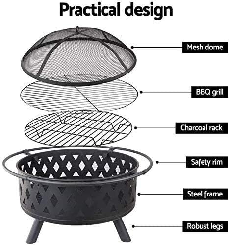 Outdoor Fire Pit Outdoor Fire Large Bonfire Wood Burning Patio Coal Grill Firepit for Outside Grill Charcoal Smokeless Grill with Spark Screen