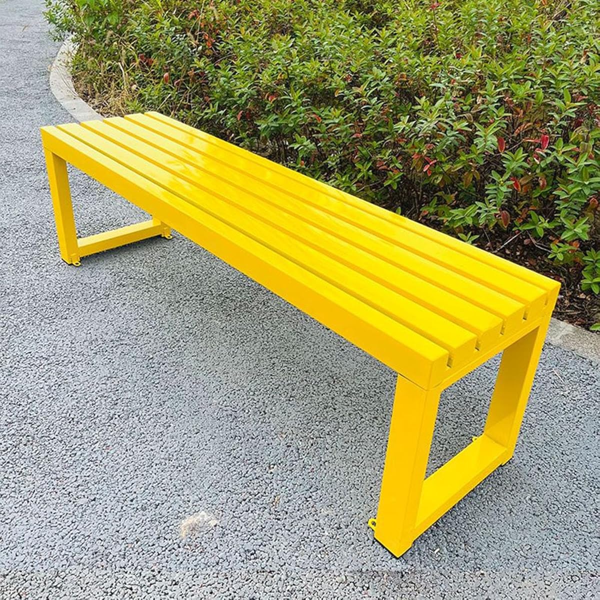 Weatherproof 5.9ft Yellow Metal Patio Bench, Sturdy 2-Person Outdoor Garden Seating, Backless Steel Frame for Yard, Porch & Entryway Furniture