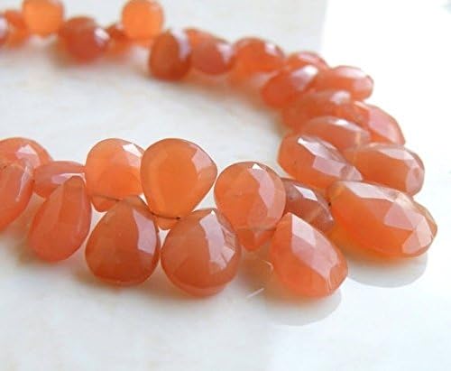 peach moonstone gemstone briolette faceted pear tear drop 9 to 10mm 15 beads