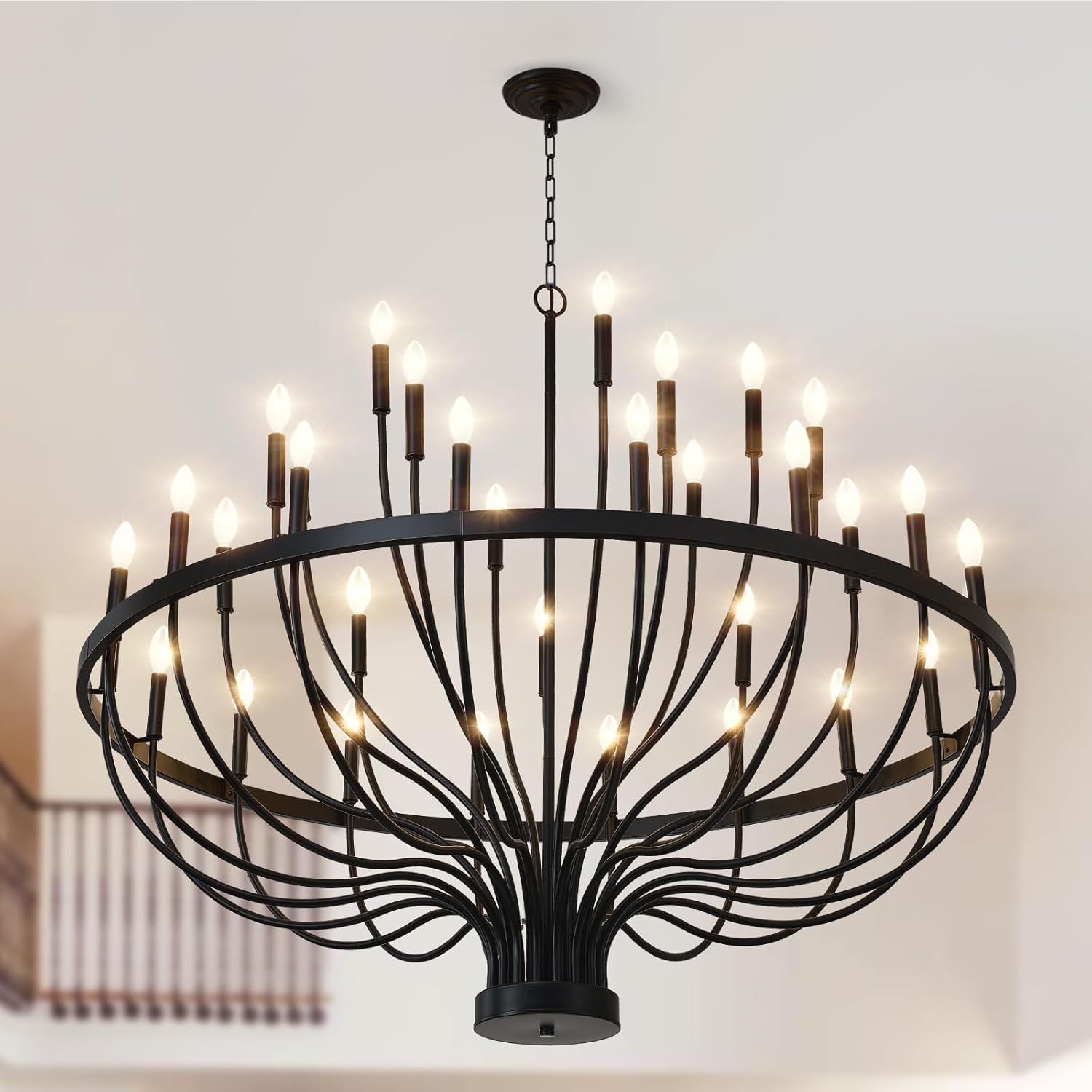 Large Black Chandeliers for High Ceilings, 33-Light 48