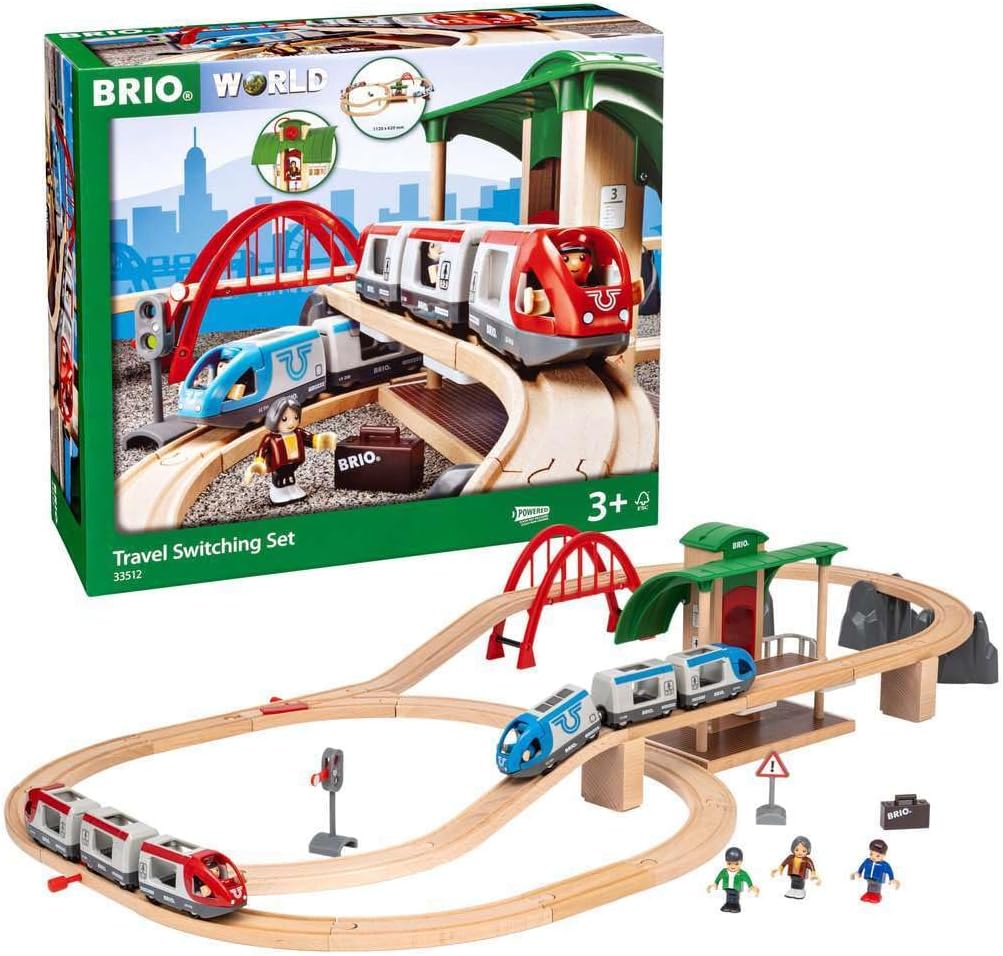 BRIO World - 33512 Travel Switching Set | Premium Wooden Train Toy Set with 42 Pieces & Accessories | Perfect for Children Ages 3 and Up | Compatible with All BRIO Railway Toys