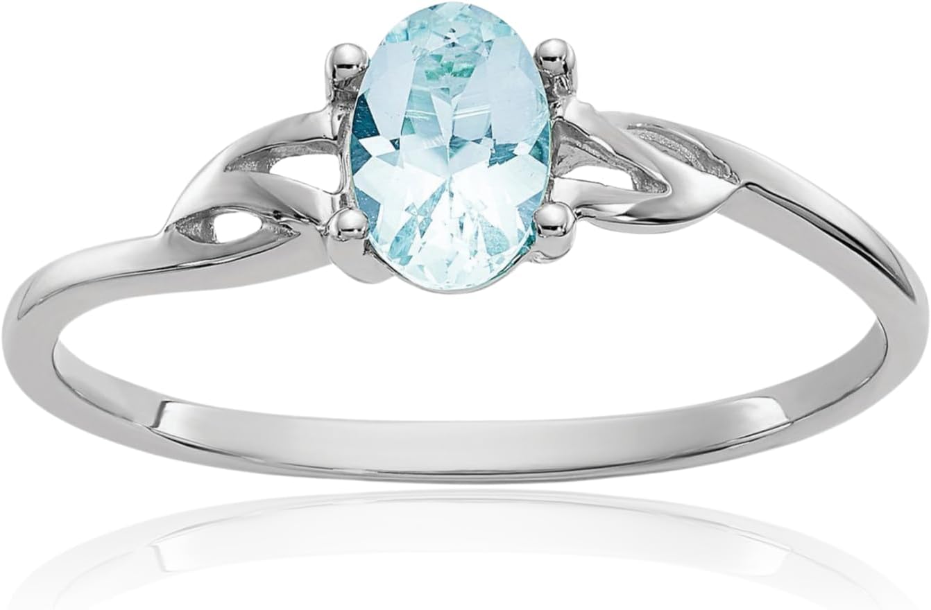 IceCarats 14K Solid White Gold Blue Aquamarine Ring March Birthstone Jewelry