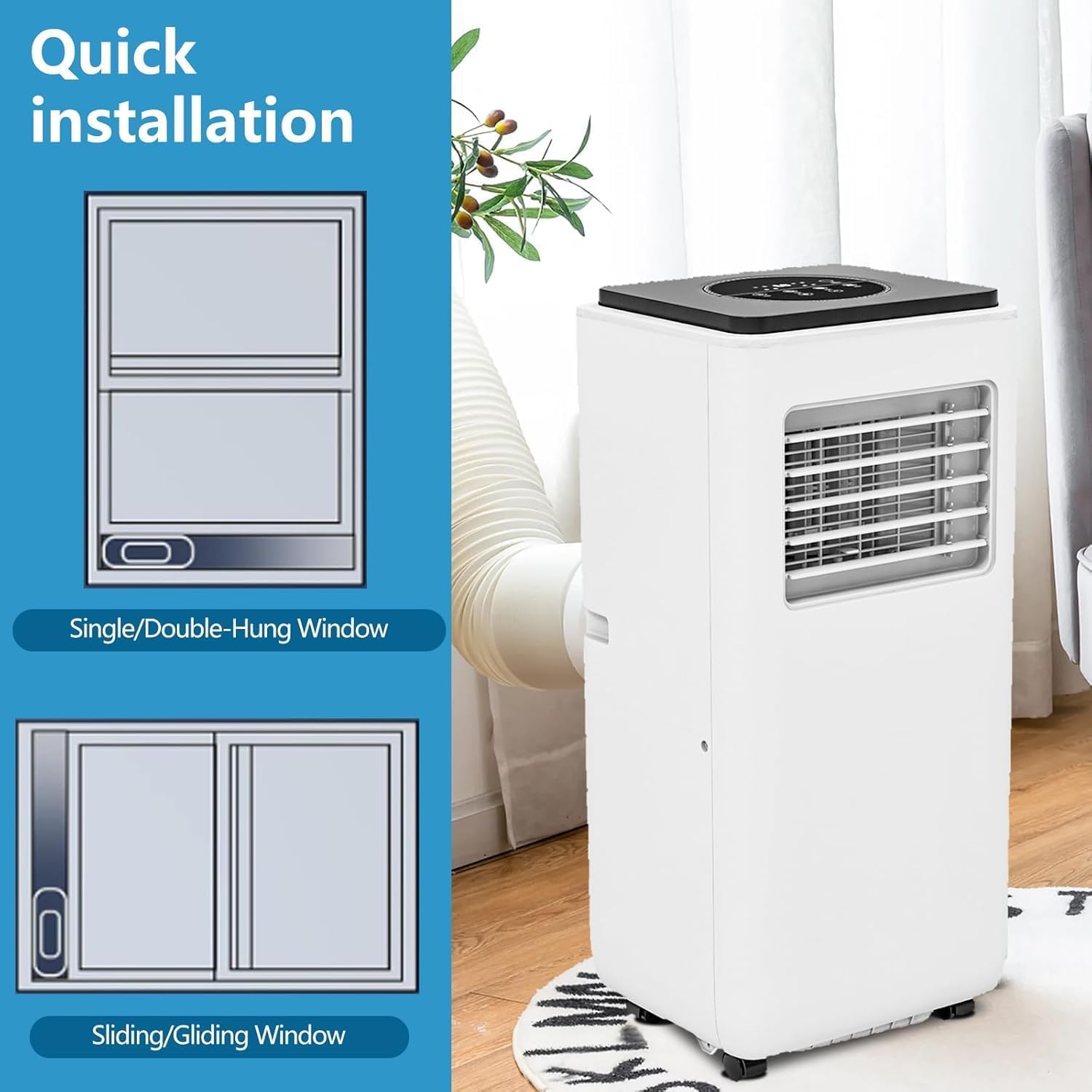 Portable Air Conditioners, 8000 BTU Portable AC with Cooling, Fan, and Dehumidifier Functions, Features 24-Hour Timer and Remote Control, Cools up to 350 Sq. Ft., Perfect for Bedrooms and Offices