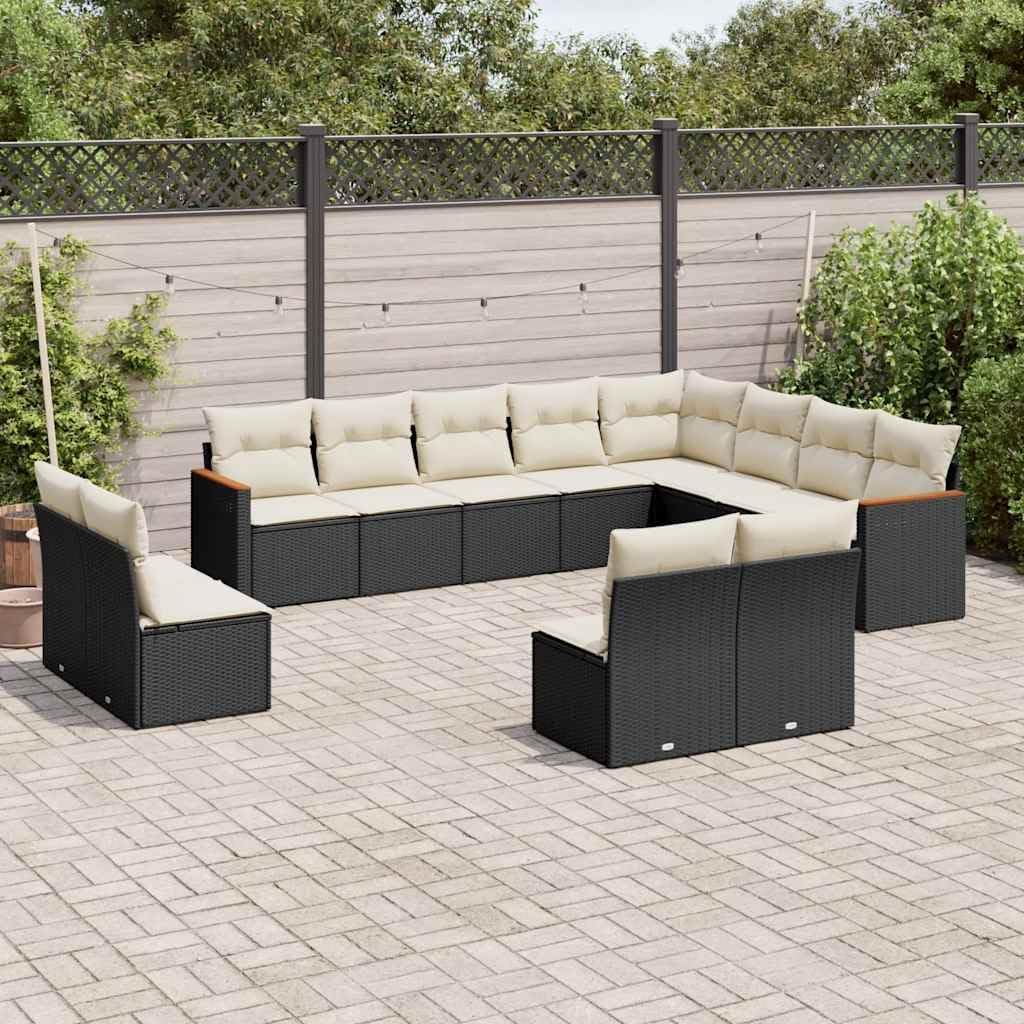 Large Modular Garden Sofa Set, Black PE Rattan Outdoor Patio Furniture, 12-Piece Balcony Dining Table and Chairs Set, Weather-Resistant for 10 People