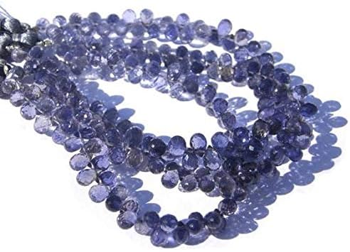 13 inch natural beads strand of 6-7mm faceted drop iolite gemstone briolletes beads for DIY jewelry - necklace, bracelet, earring, ring.