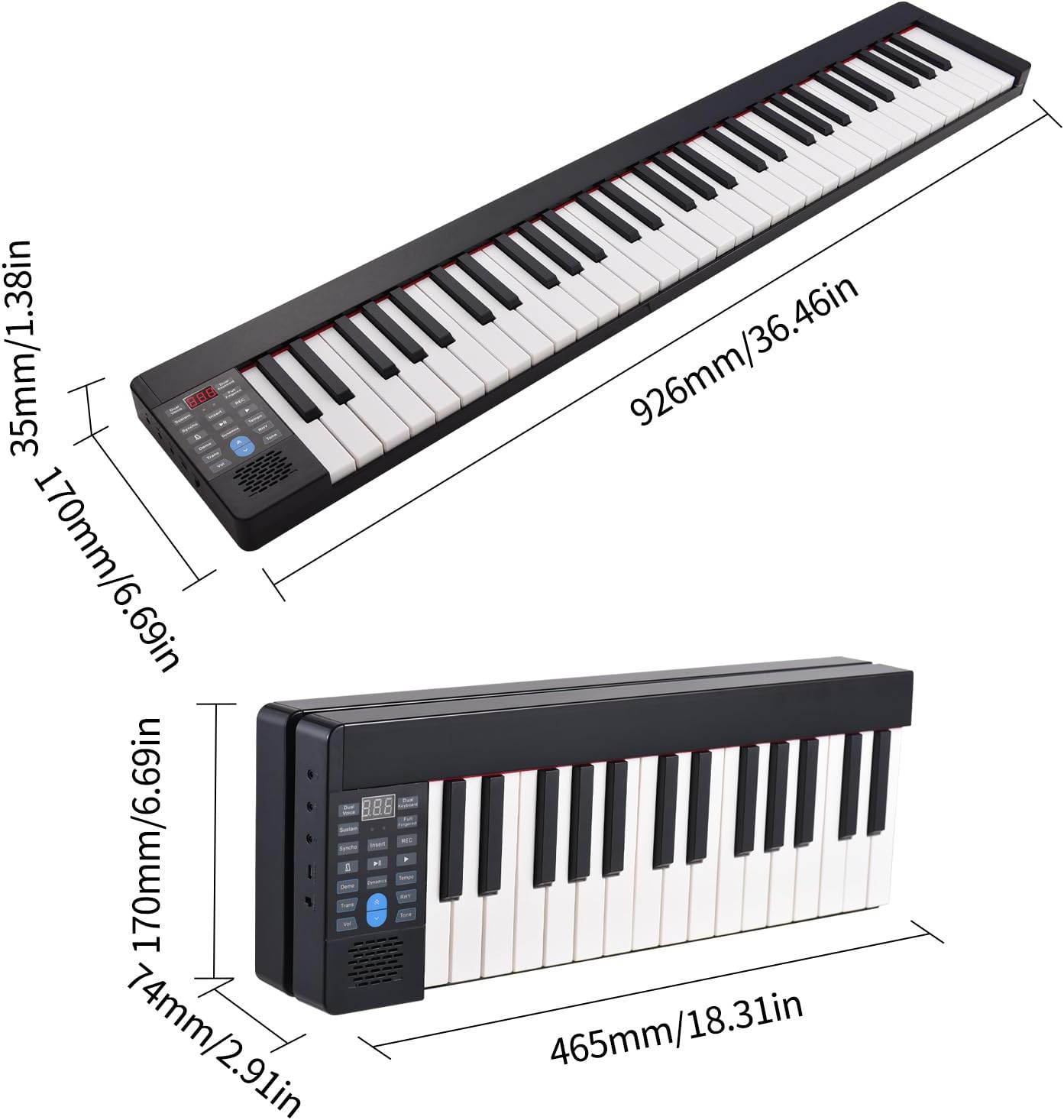 61-Key Foldable Electronic Piano Multifunctional Electronic Organ Folding Digital Piano 61 Keys Sensitive Piano Keyboard with LCD Display Built-in Rechargeable Battery BT Connectivity