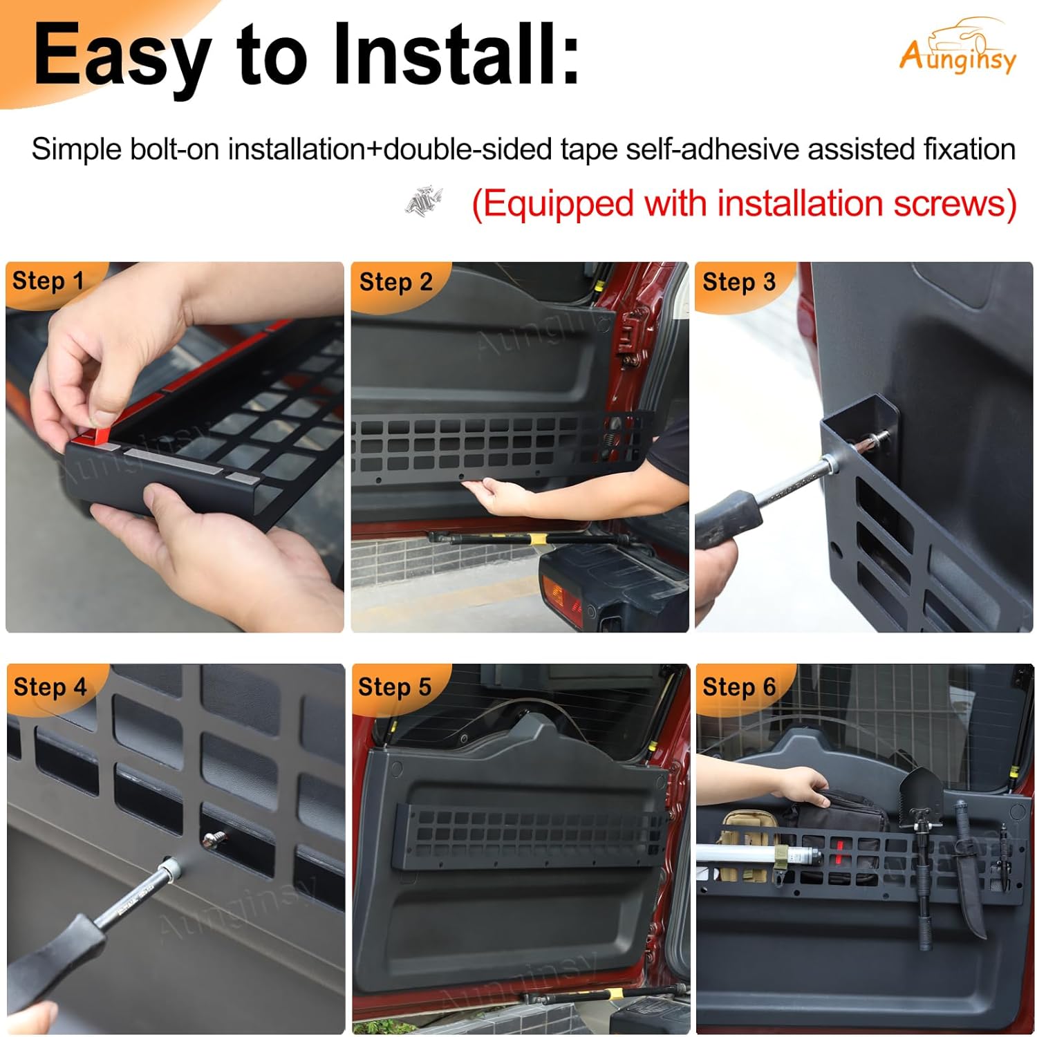 Aunginsy Rear Trunk Door Molle Storage Rack Shelf Compatible with Toyota FJ Cruiser 2007-2021 2022+, Car Tailgate Panel Hanging Organizer Holder, Back Door Storage Bracket Mount Expansion Accessories