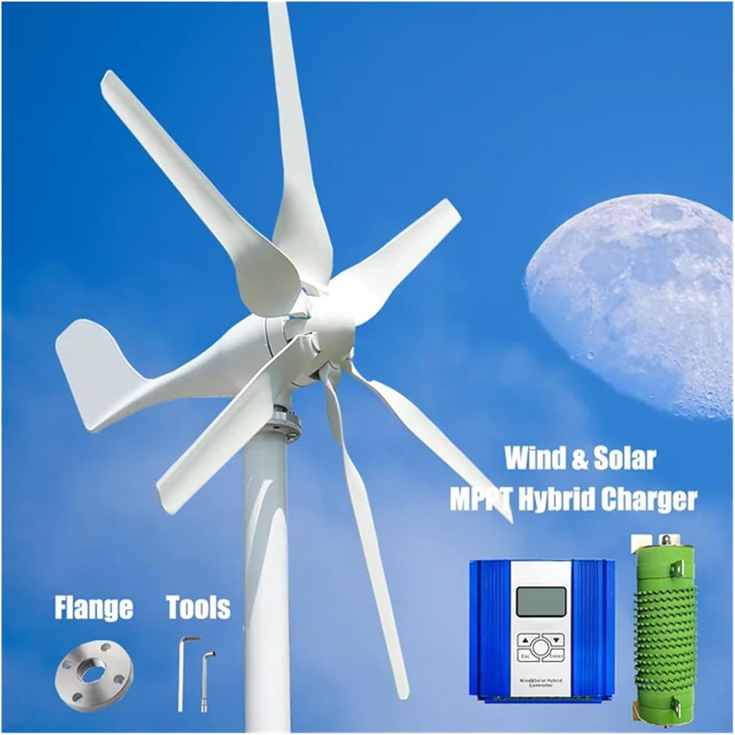 2000W Windmill 12V 24V 48V 6 Blades Wind Turbine Generator with MPPT Controller Low Start Wind Speed Home Appliance Low Starting Speed for Home(with Hybrid Charger,48V)