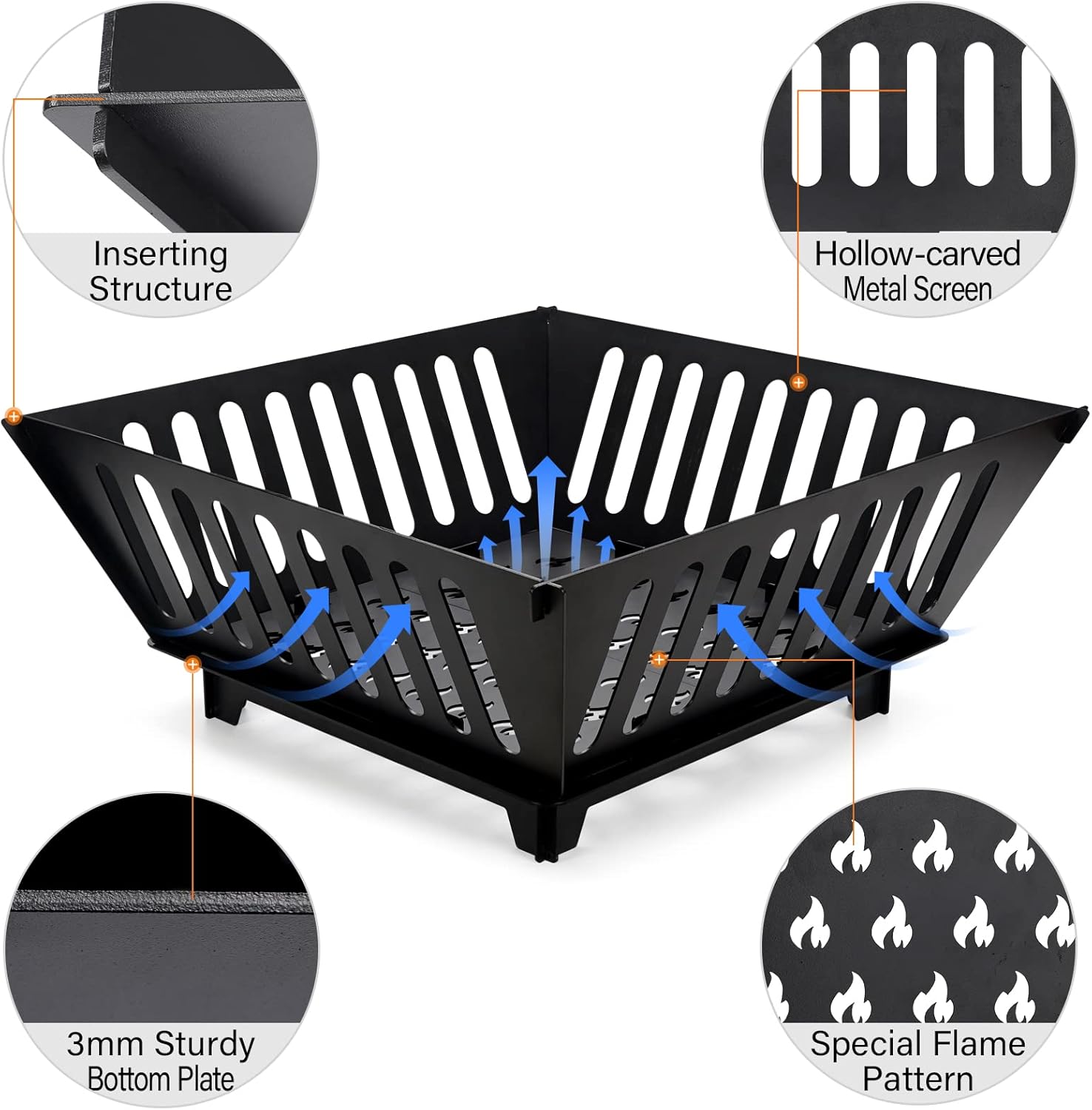 Fire Pit 25 Inch Outdoor Outside Wood Burning Portable Firepit Log Stove Fireplace for BBQ Camping Campfire Bonfire Backyard Garden Picnic Patio with Carrying Bag