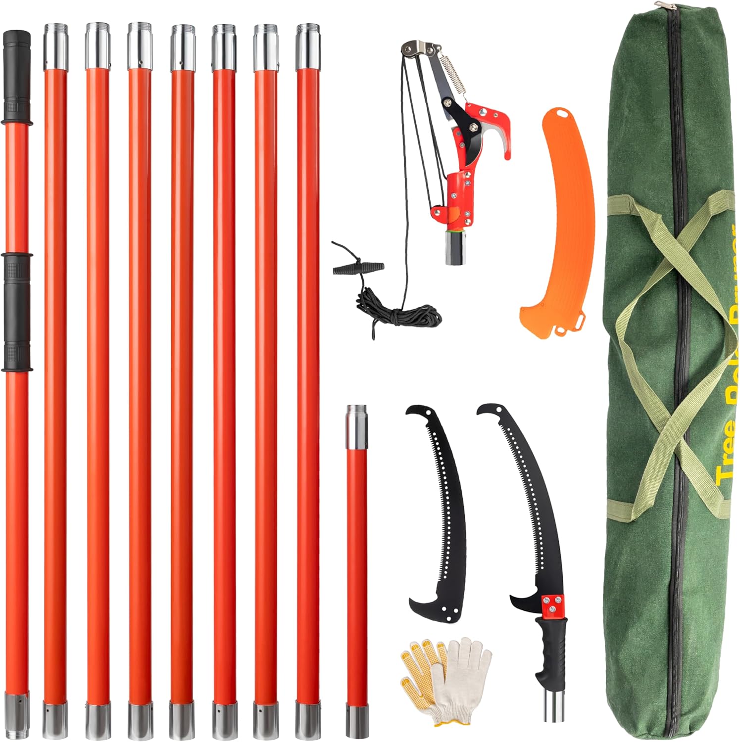 VINGLI 30ft Manual Pole Saws for Tree Trimming, Extendable Tree Trimmers Long Handle Pruner, Sharp Steel Blade and Scissors with Lightweight 9 Fiberglass Handles for Pruning Palms and Shrubs