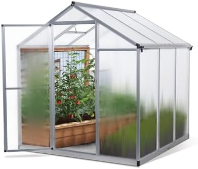 Polycarbonate Greenhouse Walk-in Green House Kit Garden Plants Grow,Aluminum Garden Greenhouse 3.6 m² Versatile 182 x 190 cm Base Ideal for Growing Tomatoes Plants & Vegetables Durable & Wea