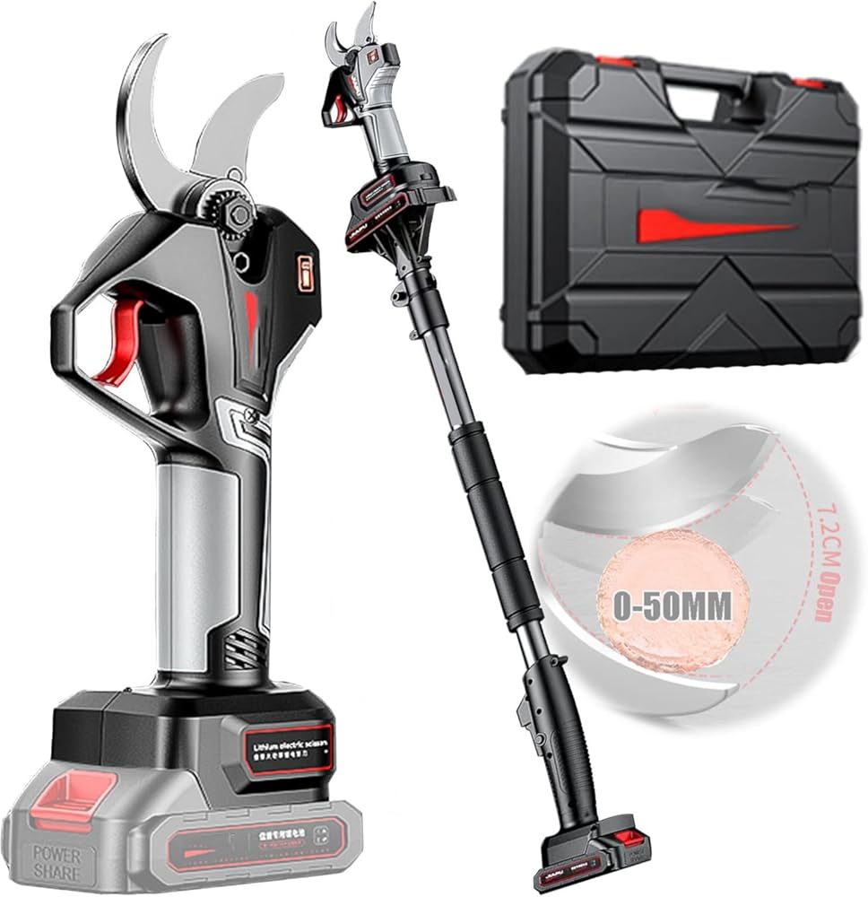 GeRRiT Electric Pruning Shears Cordless Gardening Secateurs 50mm Cutting Diameter Powerful Pruning Scissors with Toolbox with Reach Extension Pole